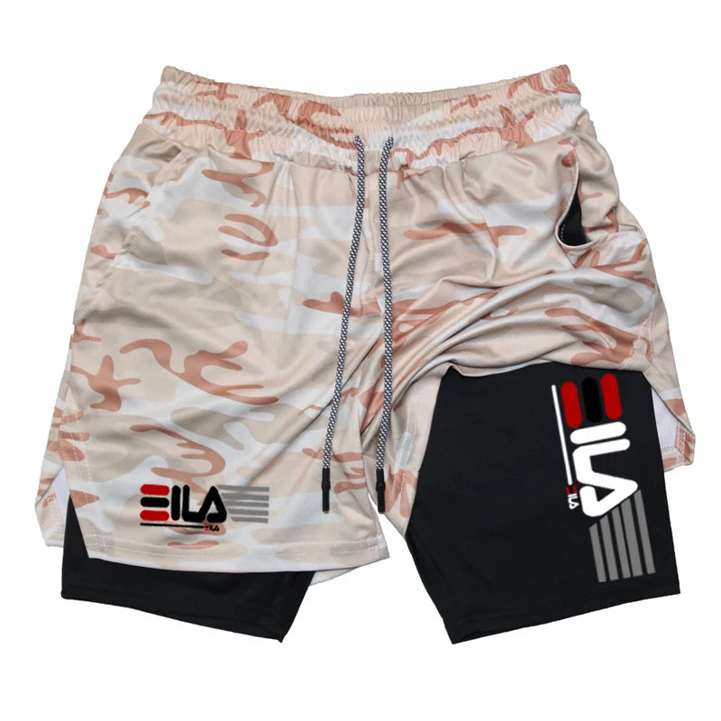 Men'S Compression Shorts Summer Gym Fitness2 In 1 Double Layer Breathable Running Sports Shorts Casual Quick-Drying Beach Shorts