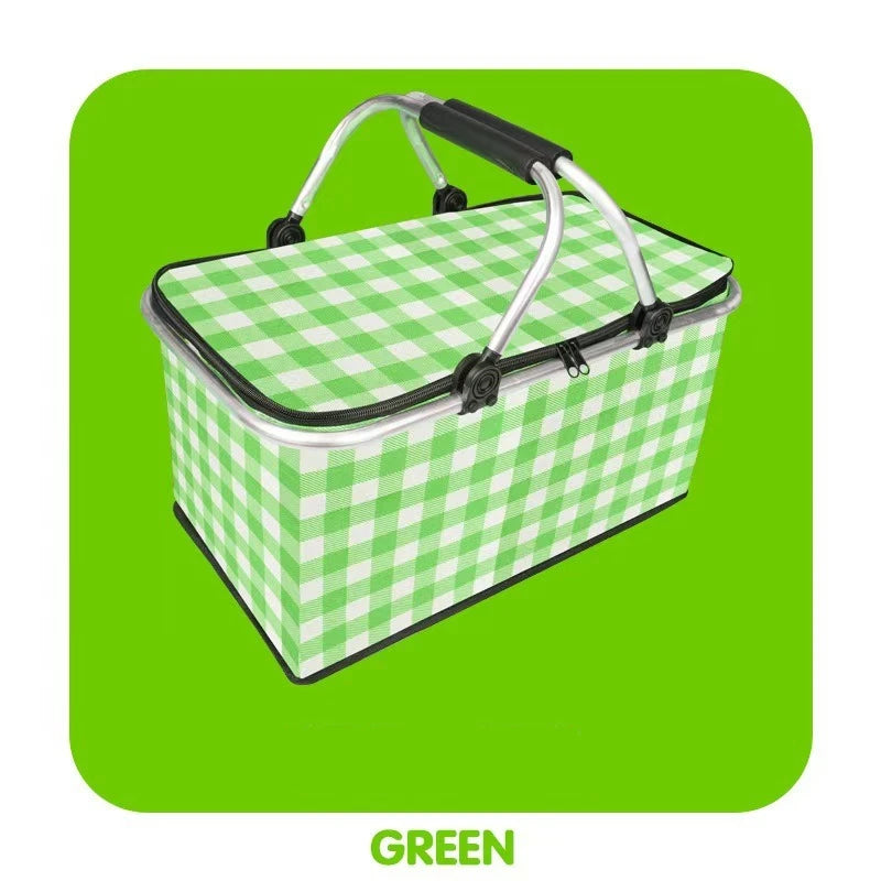 Outdoor Picnic Bag Large Insulated Picnic Bag with Aluminium Handle Water Resistant Leakproof Collapsible Portable Cooler Basket