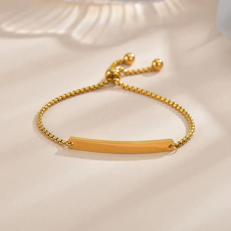 Akizoom Punk Engrave Name Custom Bracelets Gold Color Stainless Steel Thick Hand Chain Customized Couple Men Women Jewelry Gift