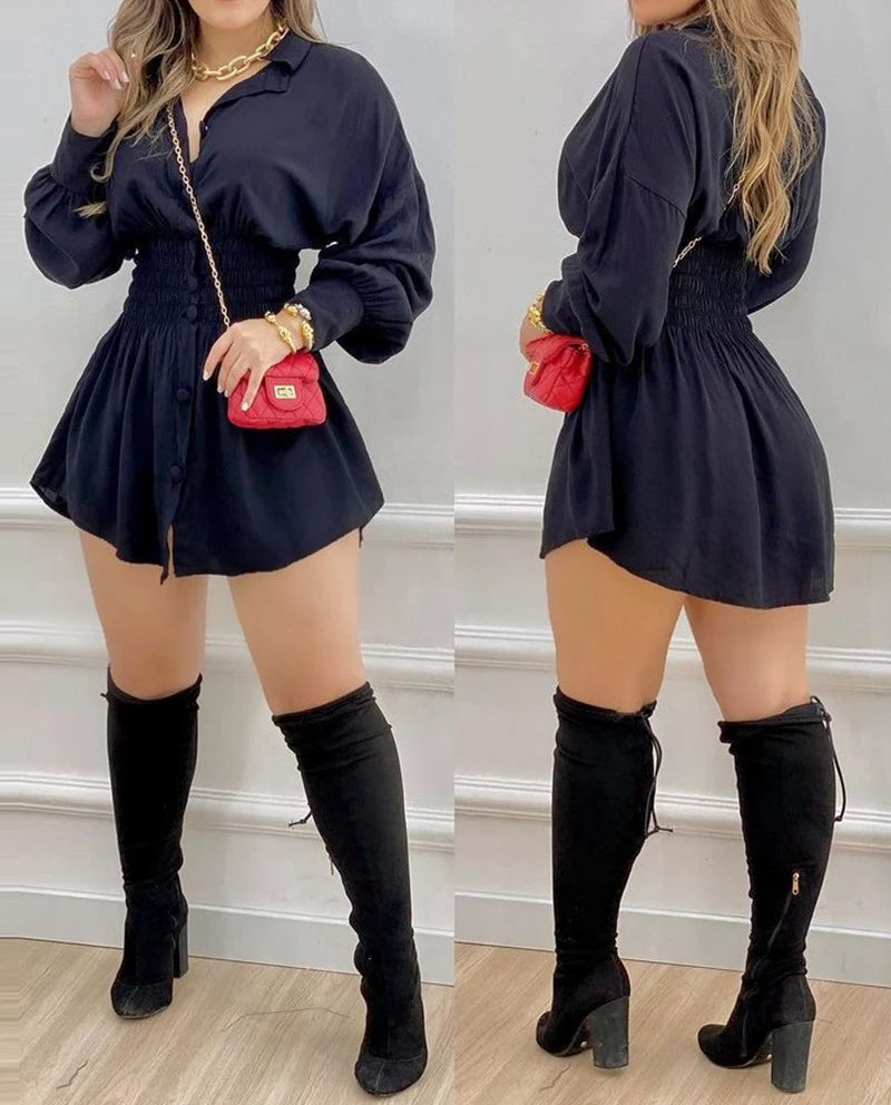 Womens Dresses 2024 Summer New Fashion Elegant Temperament Commuter Print Lantern Sleeves Pleated Long Sleeved Shirt Dress