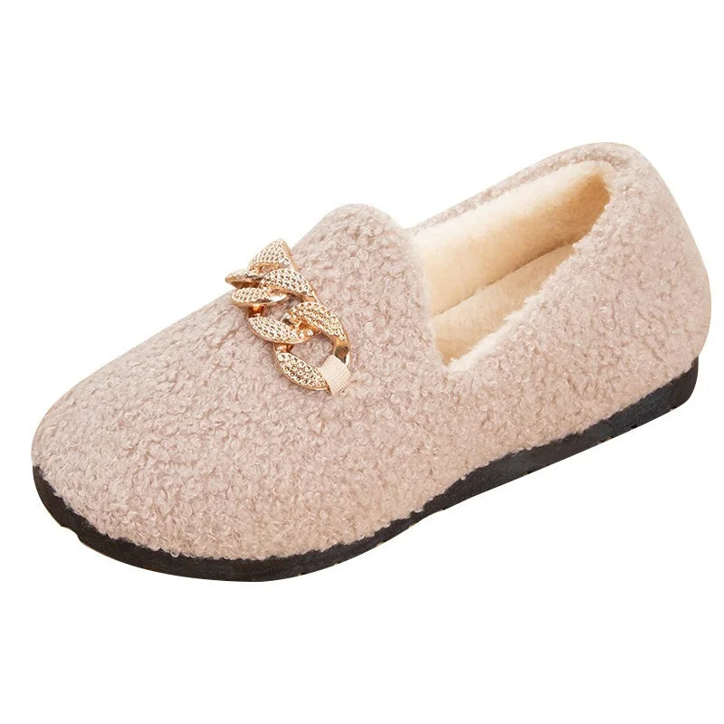 Womens Slippers Warm Short Plush Lining House Shoes Moccassins Slip on Fashion Lady Flats Loafers Non Slip 2023