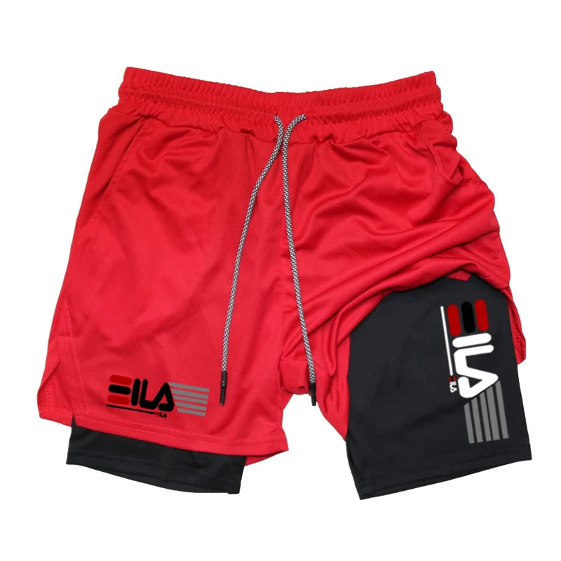 Men'S Compression Shorts Summer Gym Fitness2 In 1 Double Layer Breathable Running Sports Shorts Casual Quick-Drying Beach Shorts