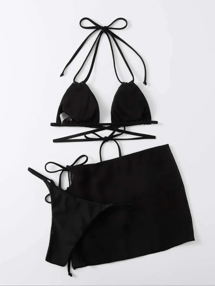 3 Pieces Thong Bikini 2025 Women With Skirt Trikini Swimwear Female Triangle Swimsuit Beach Wear Bathing Swimming Suit Summer