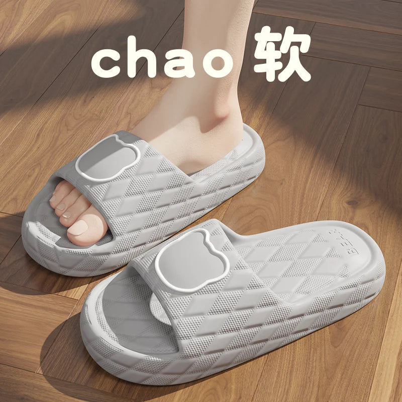 Plus Size 48-49 Summer Men Slippers Cartoon Bear Women Beach Slides Bath Anti-Slip Slipper Sandals Flip-Flops Shoe