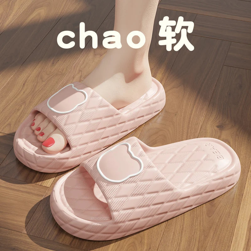 Plus Size 48-49 Summer Men Slippers Cartoon Bear Women Beach Slides Bath Anti-Slip Slipper Sandals Flip-Flops Shoe