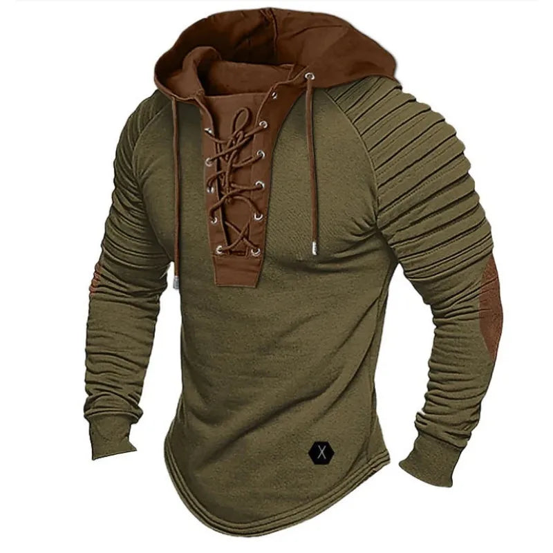 Men's Spring and Autumn Hoodie Solid Color Lace-Up Hooded, Sports Streetwear Bronzing Sweatshirt