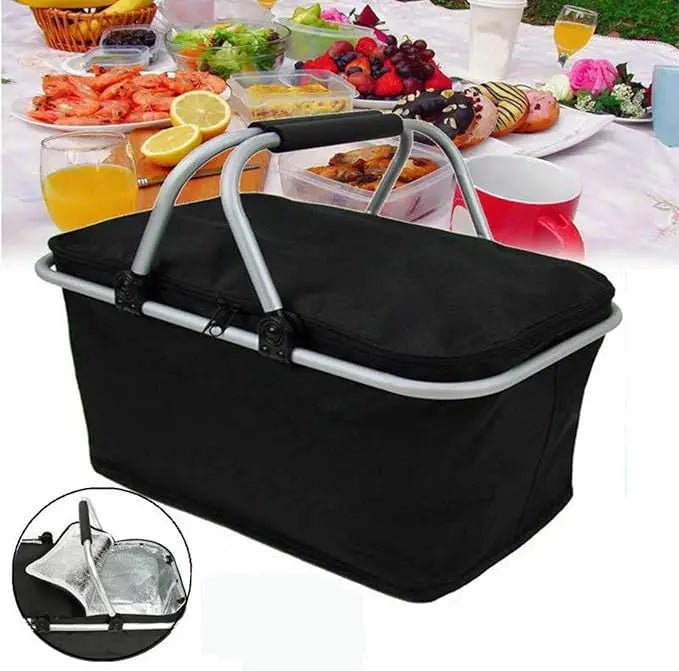 Outdoor Picnic Bag Large Insulated Picnic Bag with Aluminium Handle Water Resistant Leakproof Collapsible Portable Cooler Basket
