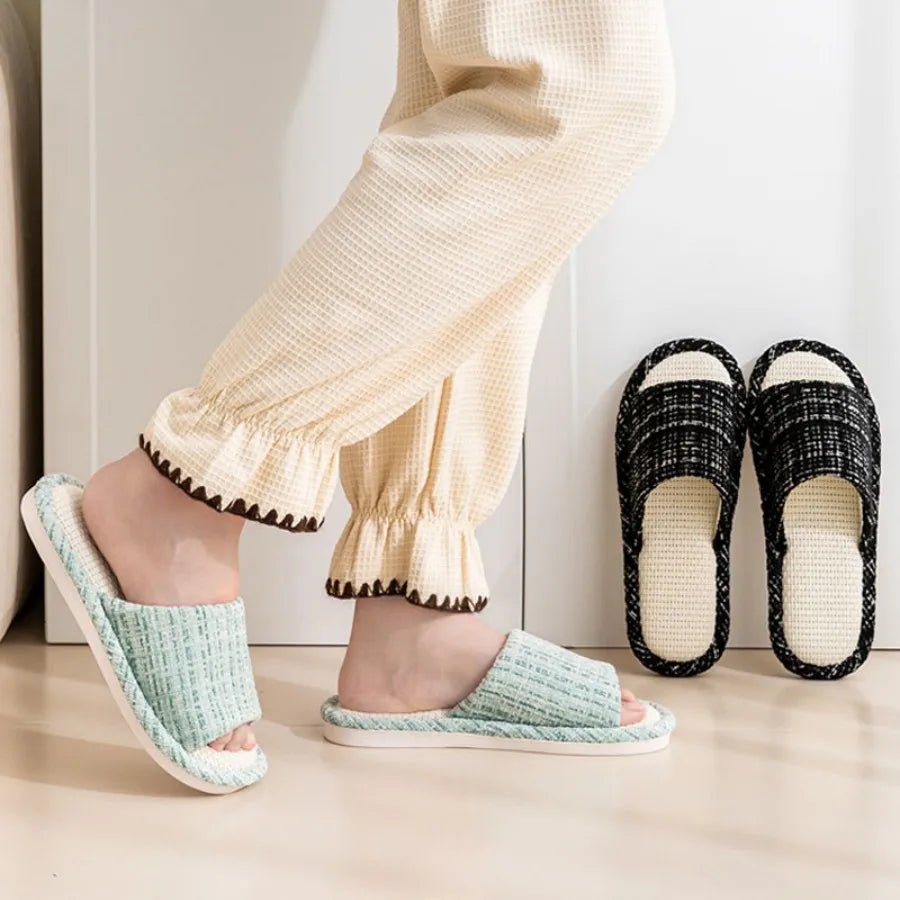 Linen Slippers For men's Home Indoor Soft Soled Quiet And Non Slip All Season Household Cotton And Linen Slippers