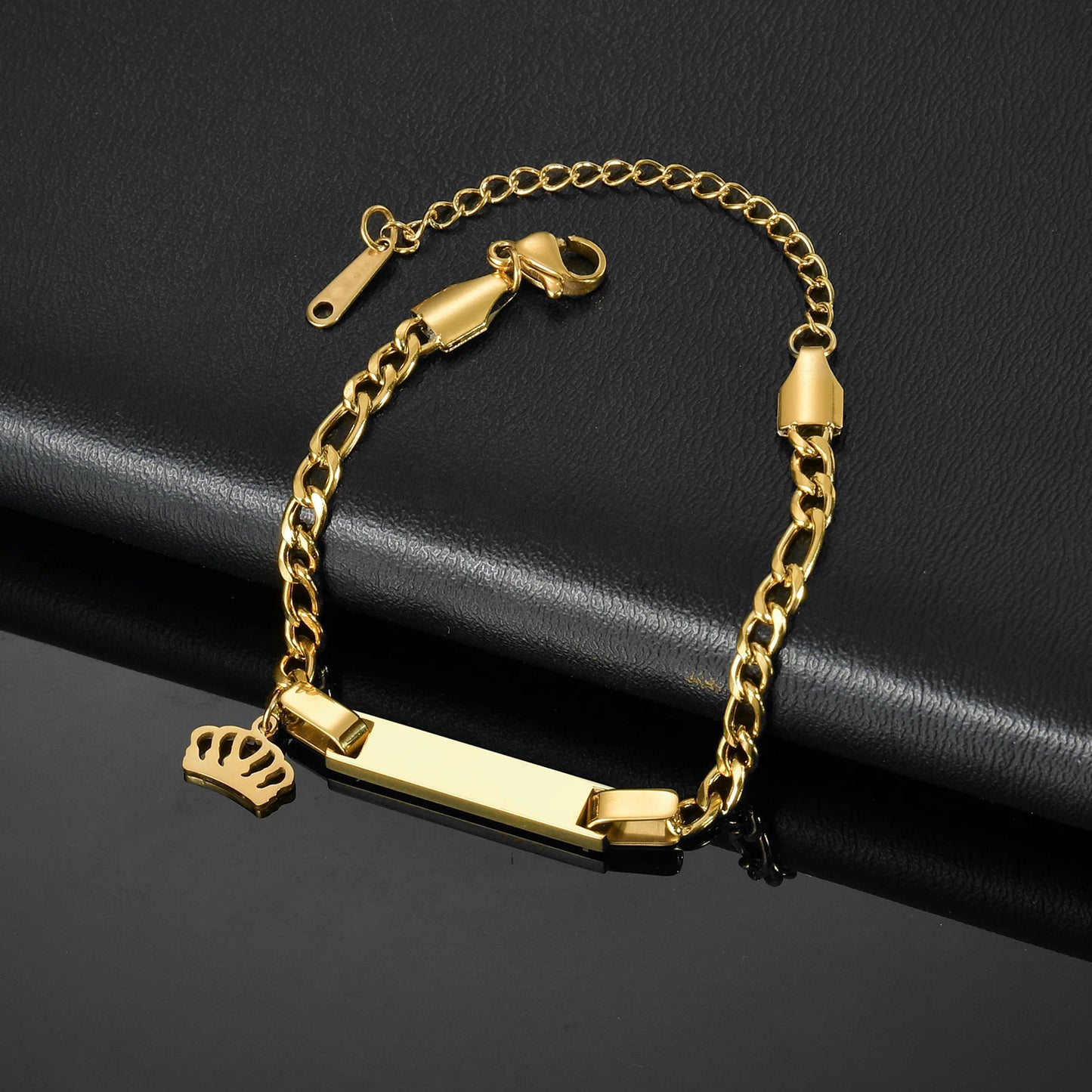 Atoztide Personalized Engrave Name Bracelet For Women Mother Kids Stainless Steel Heart Adjustable Figaro Chain Jewelry Gift