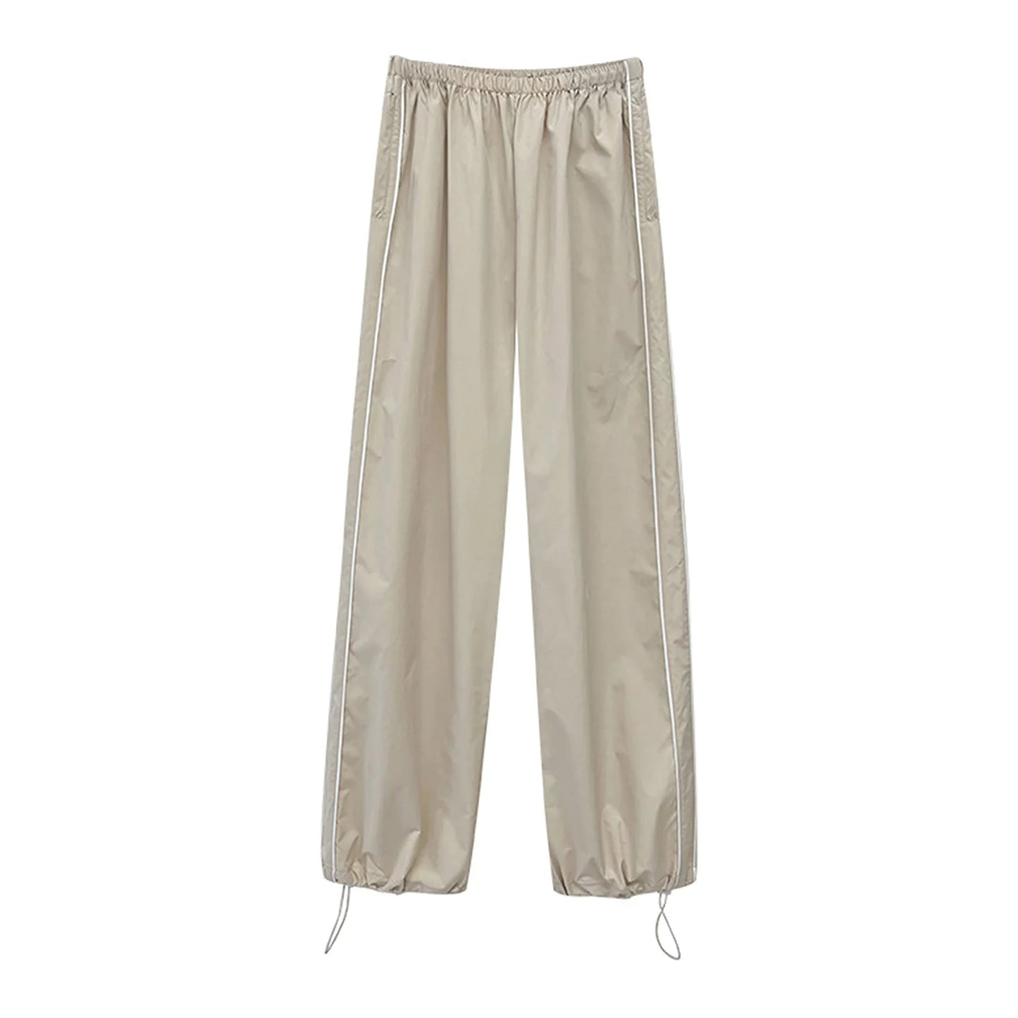 Women Loose Cargo Pants Casual y2k Solid Color Black Elastic Waist Wide Leg Joggers Trousers with Pockets for 2000s Streetwear