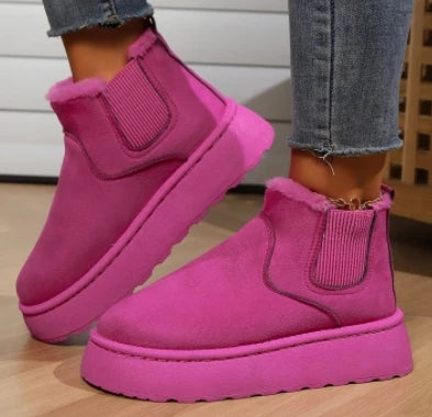 2024 Winter Women Short Plush Warm Snow Boots Casual Shoes New Suede Fur Chelsea Ankle Boots Flats Platform Ladies Shoes Botas