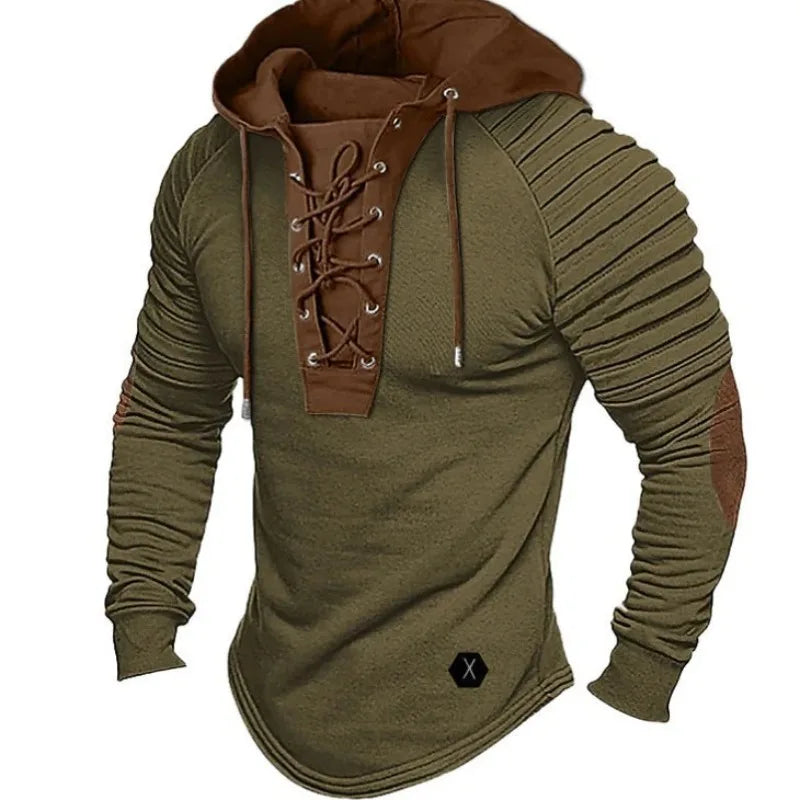 Men's Spring and Autumn Hoodie Solid Color Lace-Up Hooded, Sports Streetwear Bronzing Sweatshirt