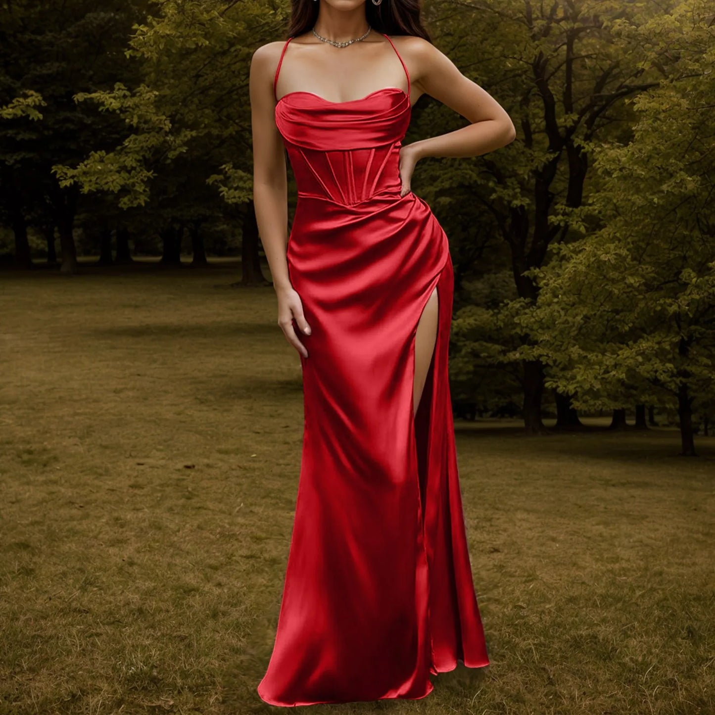 Sexy Backless Slit Suspender Formal Evening Dress Lace Up Solid High Waist Graduation Dress Elegant Party Dresses For Women 2023