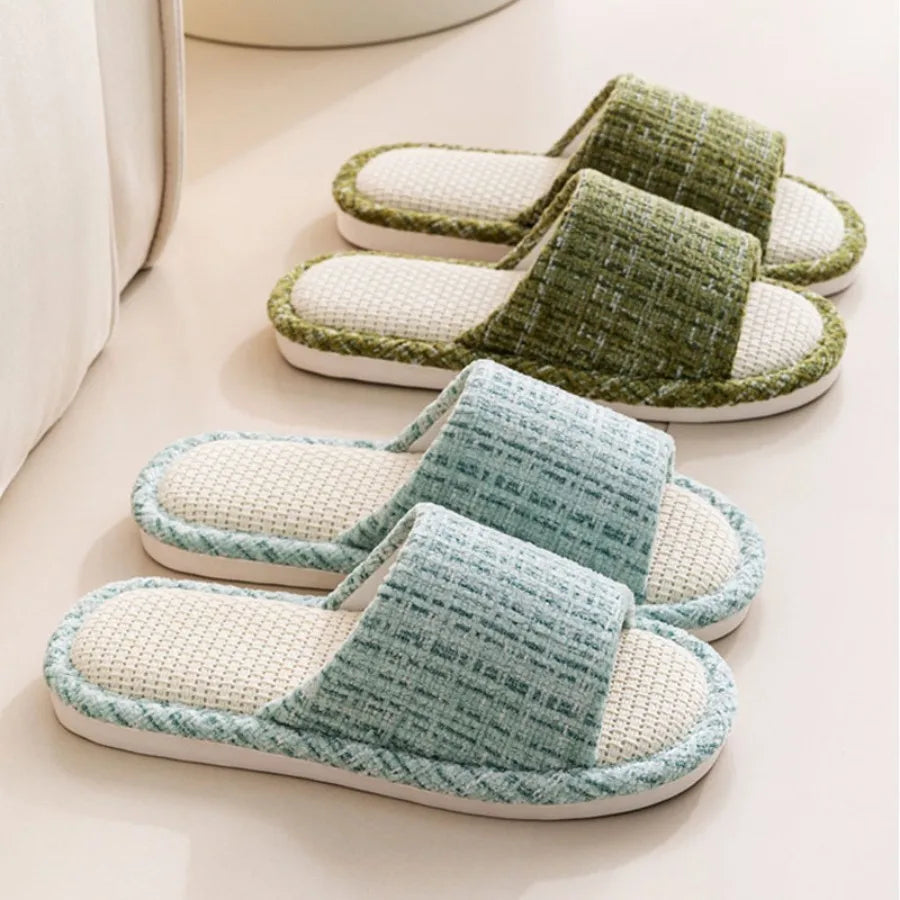 Linen Slippers For men's Home Indoor Soft Soled Quiet And Non Slip All Season Household Cotton And Linen Slippers