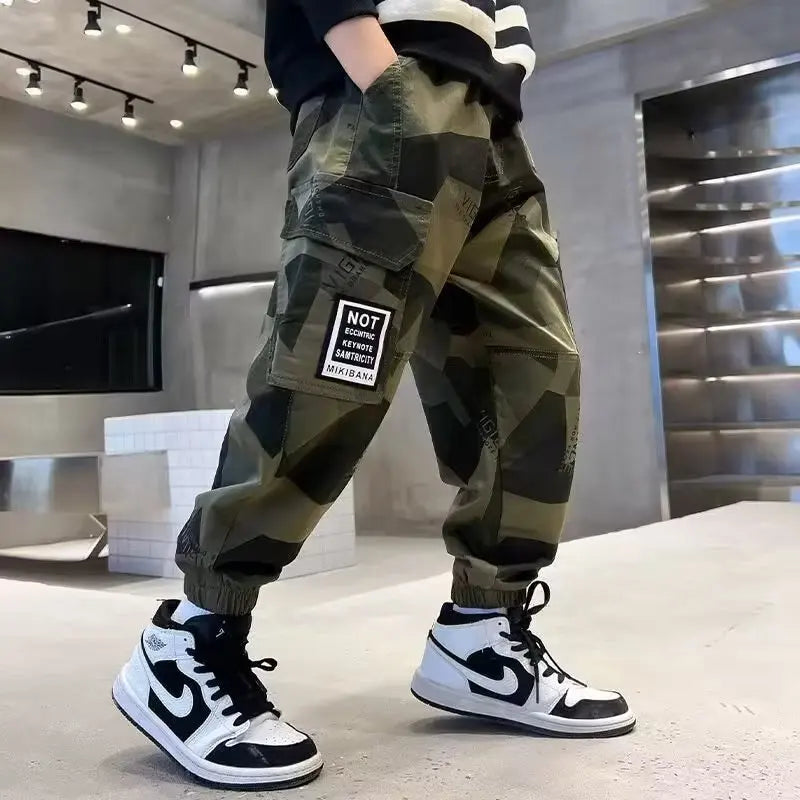 Camouflage Boy Cargo Pants Children Casual Sweatpants Three-dimensional High Visibility Sports Pants Children's Clothing 2024