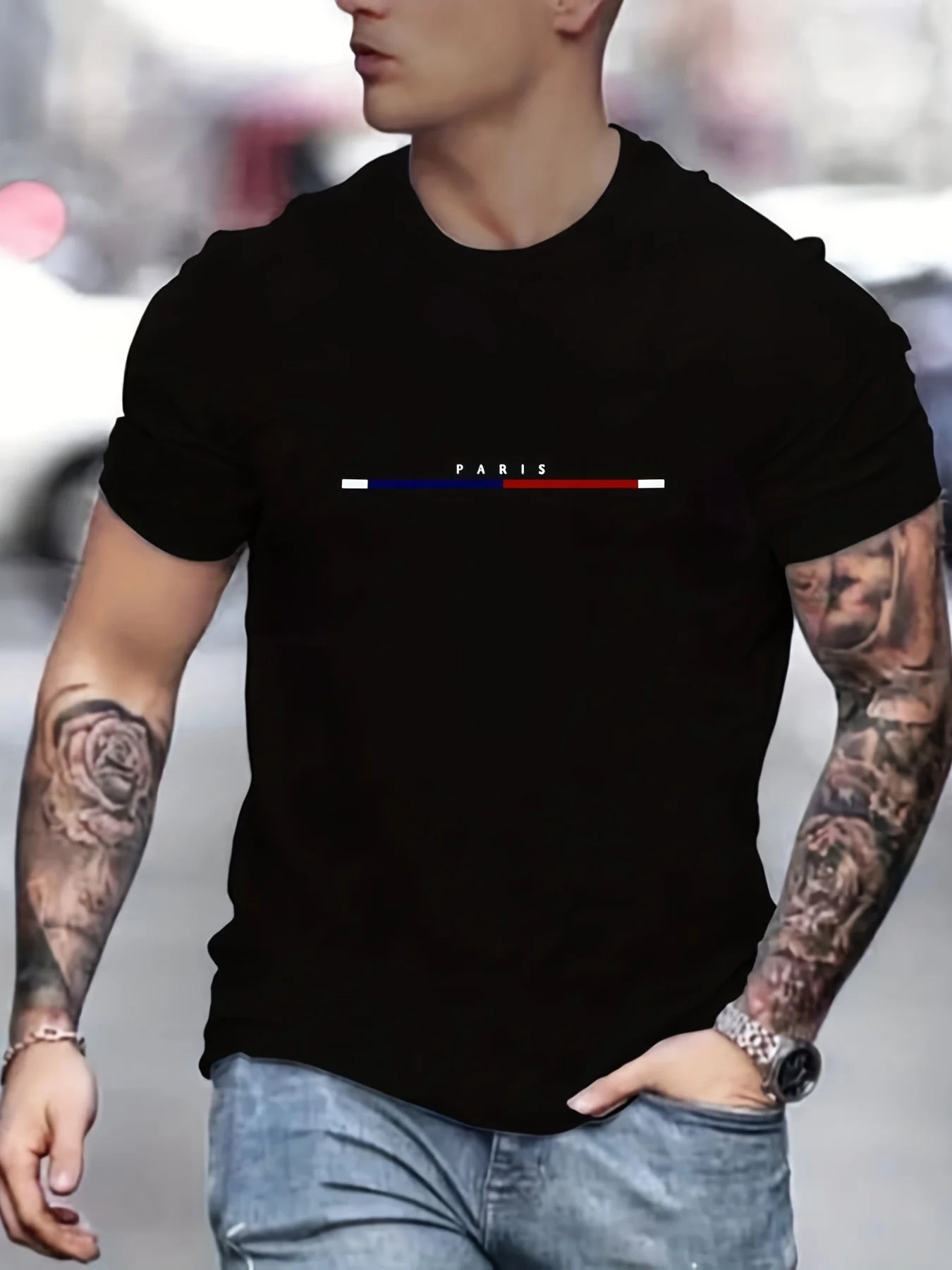 Paris Print Hoodies Tshirt For Men Casual Autumn Winter
