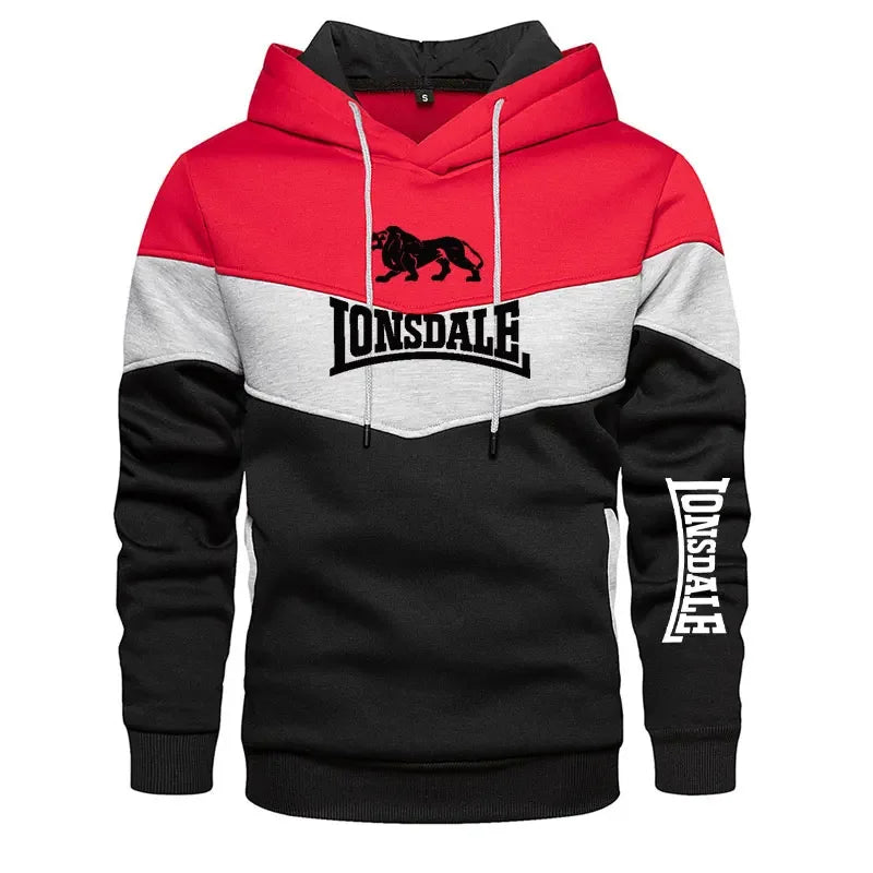 Men's Patchwork Hoodie Outdoor Casual Sportswear Street Fashion Men's Fleece Thermal Hooded Sweatshirt Fall Winter Black
