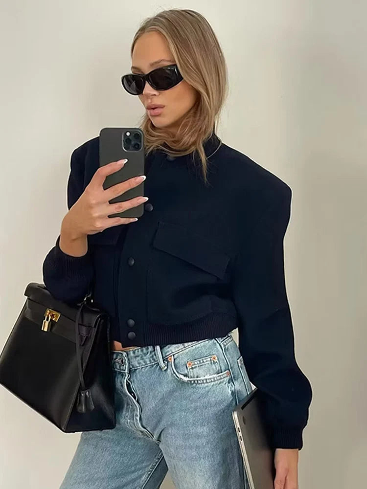 New Spring Bomber Jacket For Women Solid Stand Collar Long Sleeve Racing Jackets Female Fashion Pockets Lady Street Coats Tops