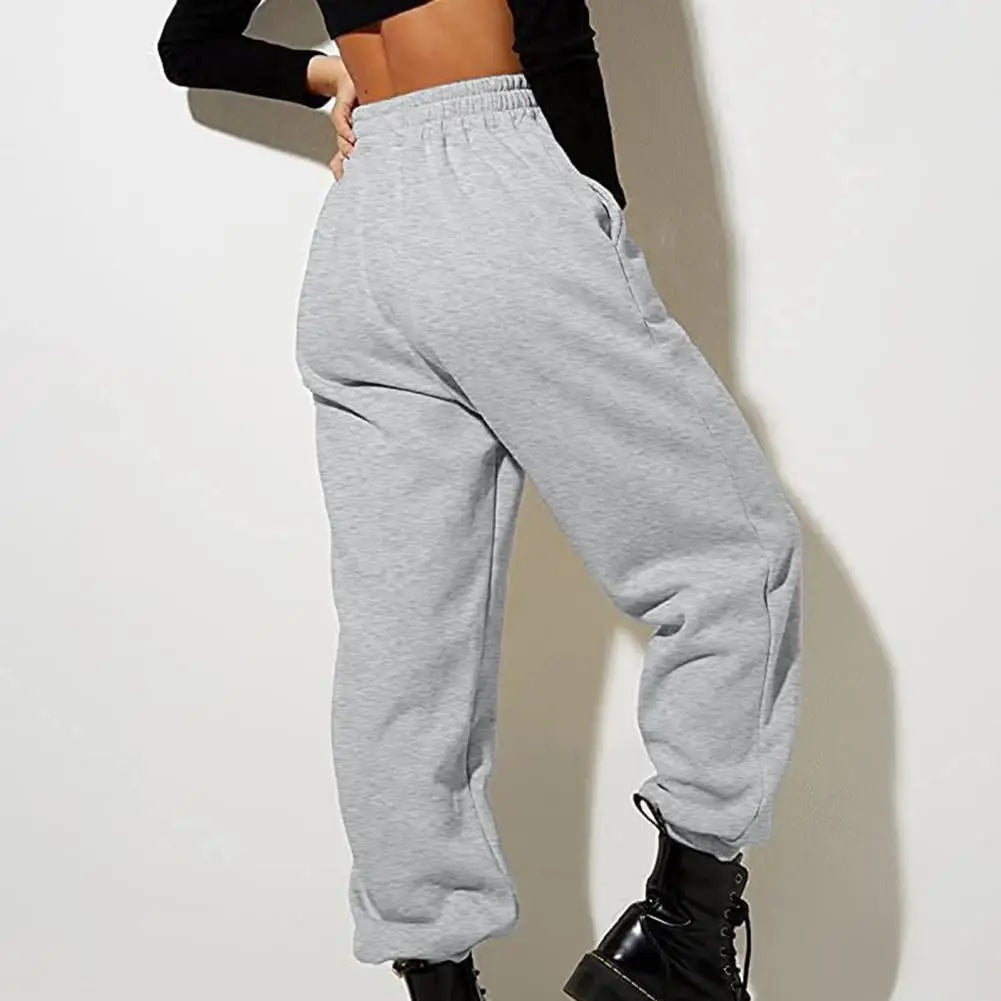 Women Pants High Elastic Waist Solid Color Casual Pants Soft Warm Pockets Loose Spring Fall Sweatpants Jogging Trousers 여성용 긴 바지