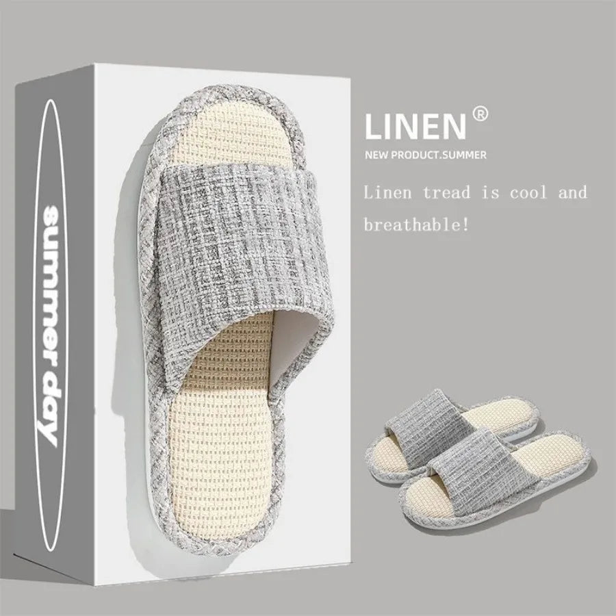 Linen Slippers For men's Home Indoor Soft Soled Quiet And Non Slip All Season Household Cotton And Linen Slippers