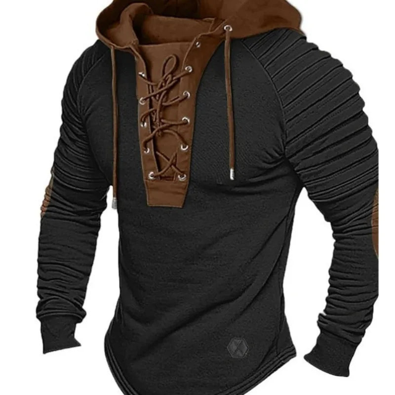 Men's Spring and Autumn Hoodie Solid Color Lace-Up Hooded, Sports Streetwear Bronzing Sweatshirt