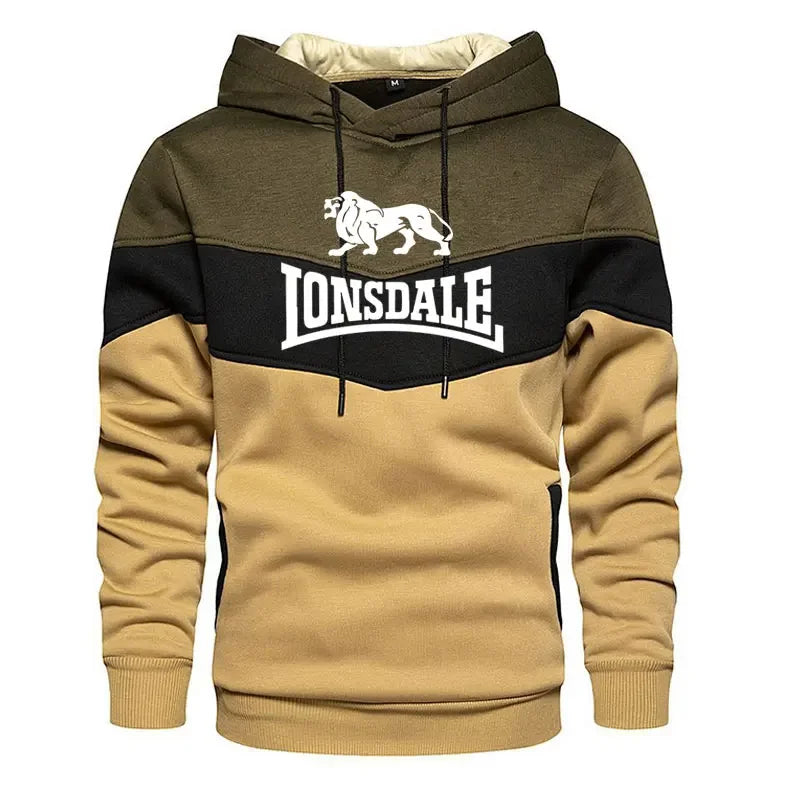 Men's Patchwork Hoodie Outdoor Casual Sportswear Street Fashion Men's Fleece Thermal Hooded Sweatshirt Fall Winter Black