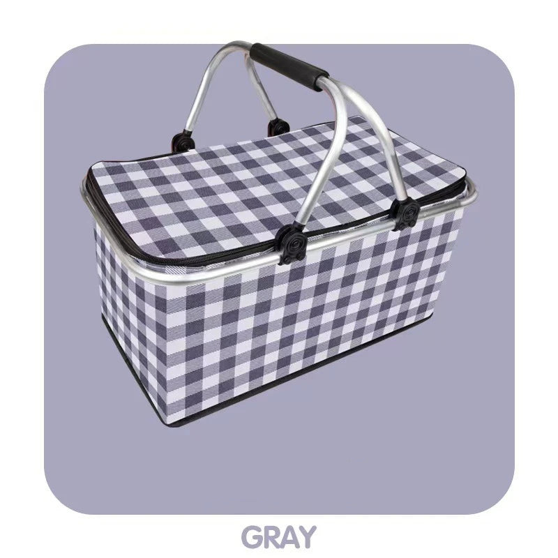 Outdoor Picnic Bag Large Insulated Picnic Bag with Aluminium Handle Water Resistant Leakproof Collapsible Portable Cooler Basket