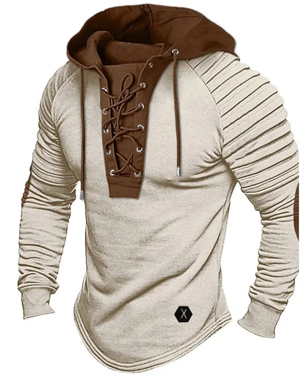 Men's Spring and Autumn Hoodie Solid Color Lace-Up Hooded, Sports Streetwear Bronzing Sweatshirt