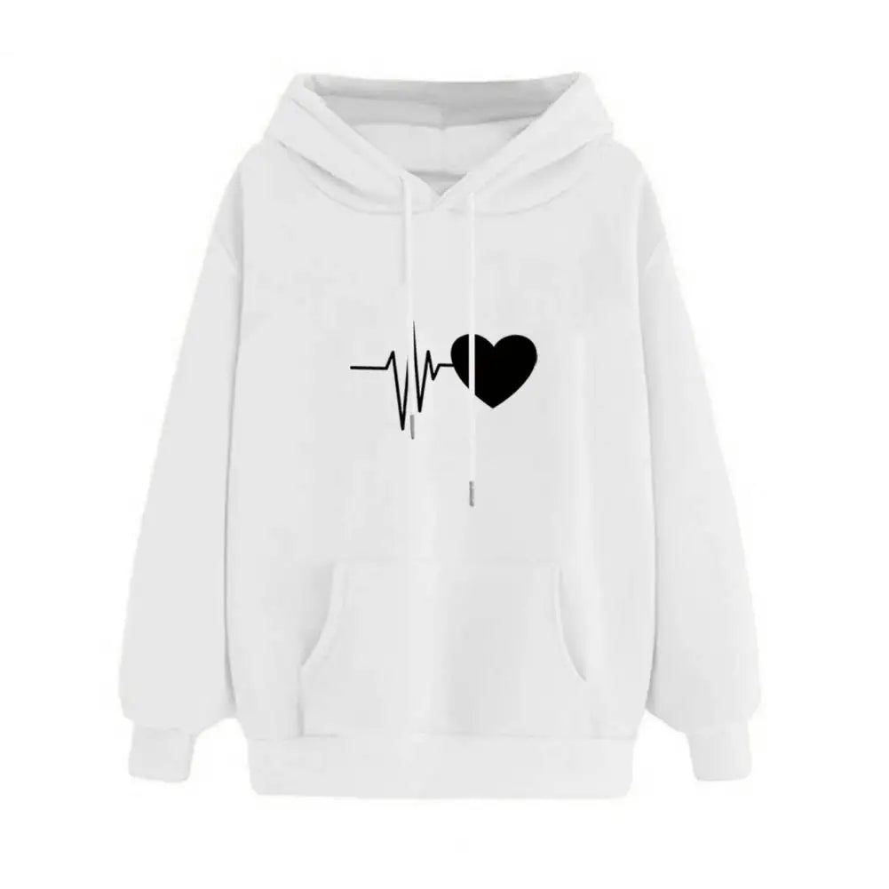 Dropshipping!! New Arrival Women Hoodie Drawstring Warm Pullover Heart Print Spring Hoodie