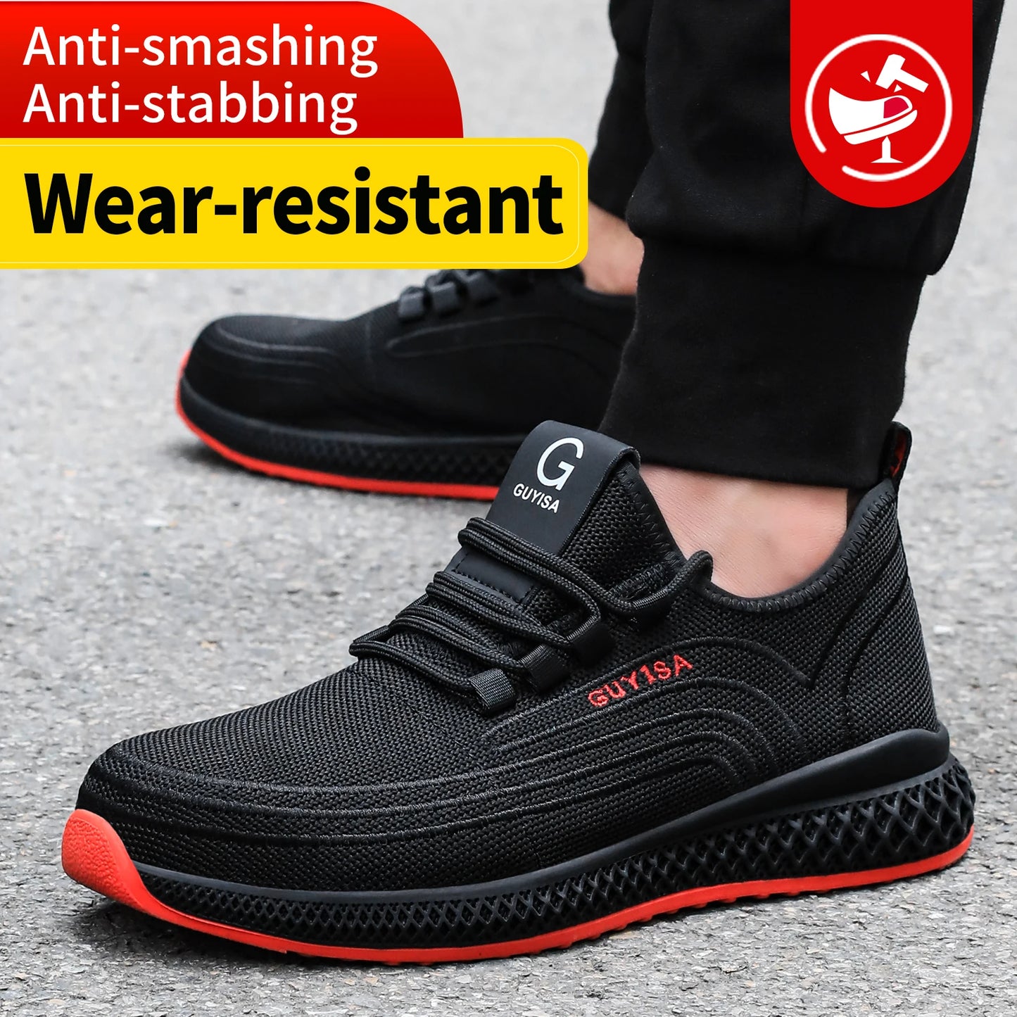 GUYISA men's safety shoes with steel toe caps, anti smashing and anti piercing rubber soles, wear-resistant and soft, long weari