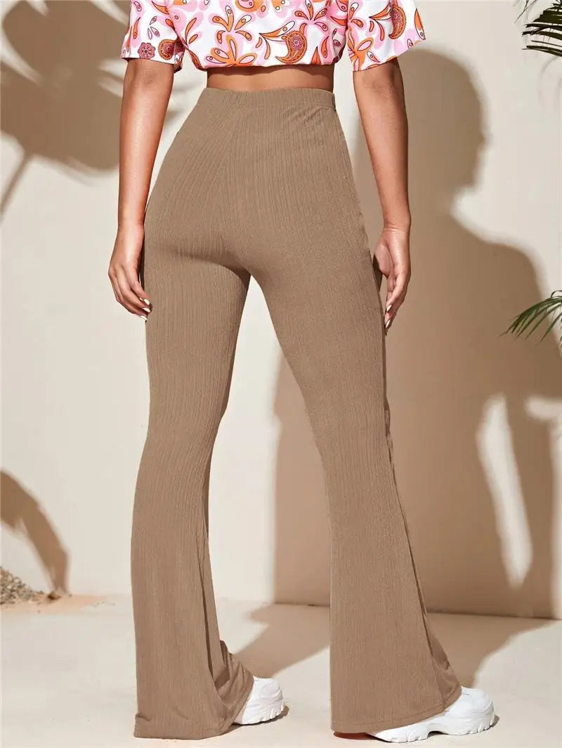 Clothing Women Summer 2023 Y2k Pants Fashion Versatile Casual Knitted Sports Drop Feel Flare High Waist Elegant Yoga Trousers