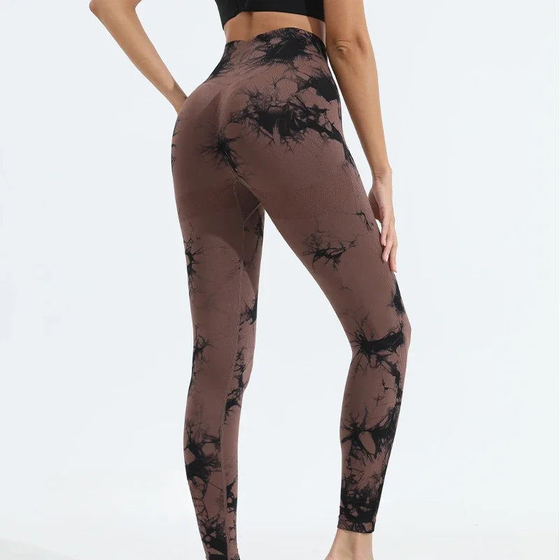 Gym Sports Workout Leggings Push Up Yoga Pants Women Fitness Leggings High Waist Seamless Pants Fashion Tie Dye Knit Slim Pants