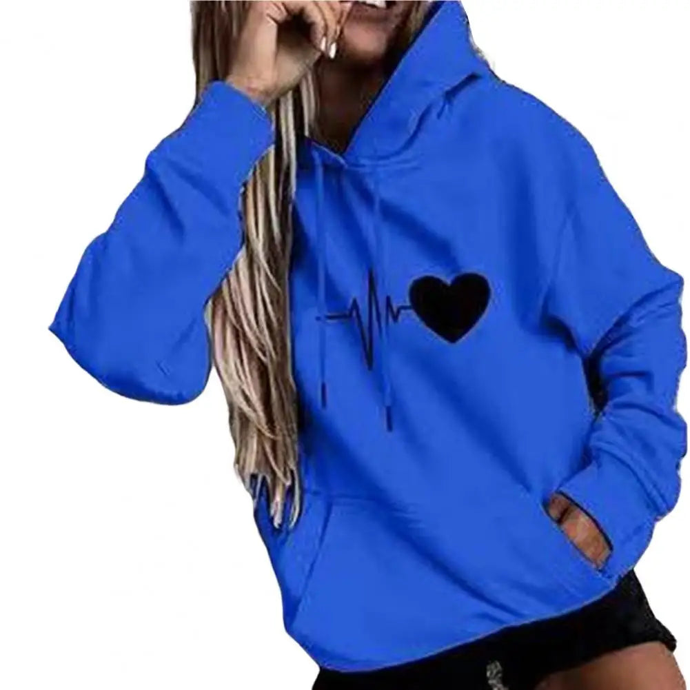 Dropshipping!! New Arrival Women Hoodie Drawstring Warm Pullover Heart Print Spring Hoodie