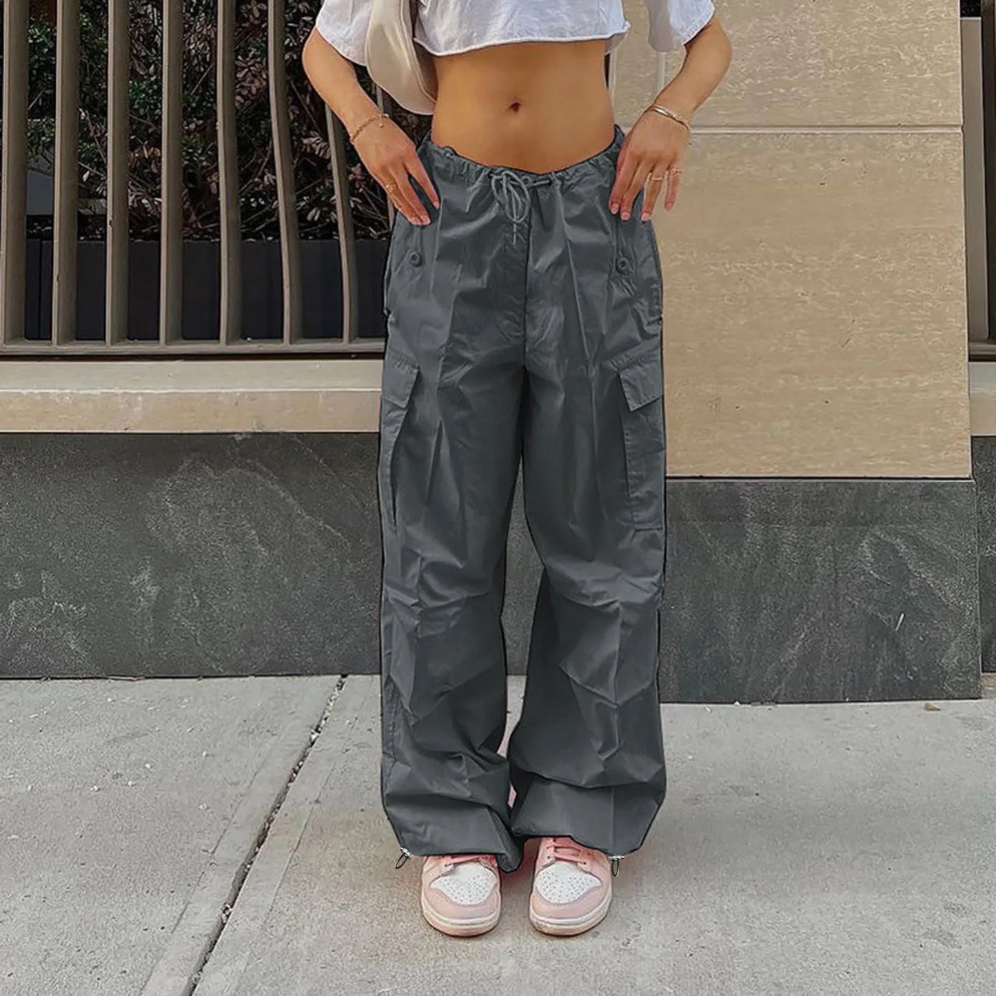 Y2K Clothing Oversized Drawstring Low Waist Parachute Loose Fit Sweatpants Trousers Women Jogger Cargo Pants Streetwear Outfits