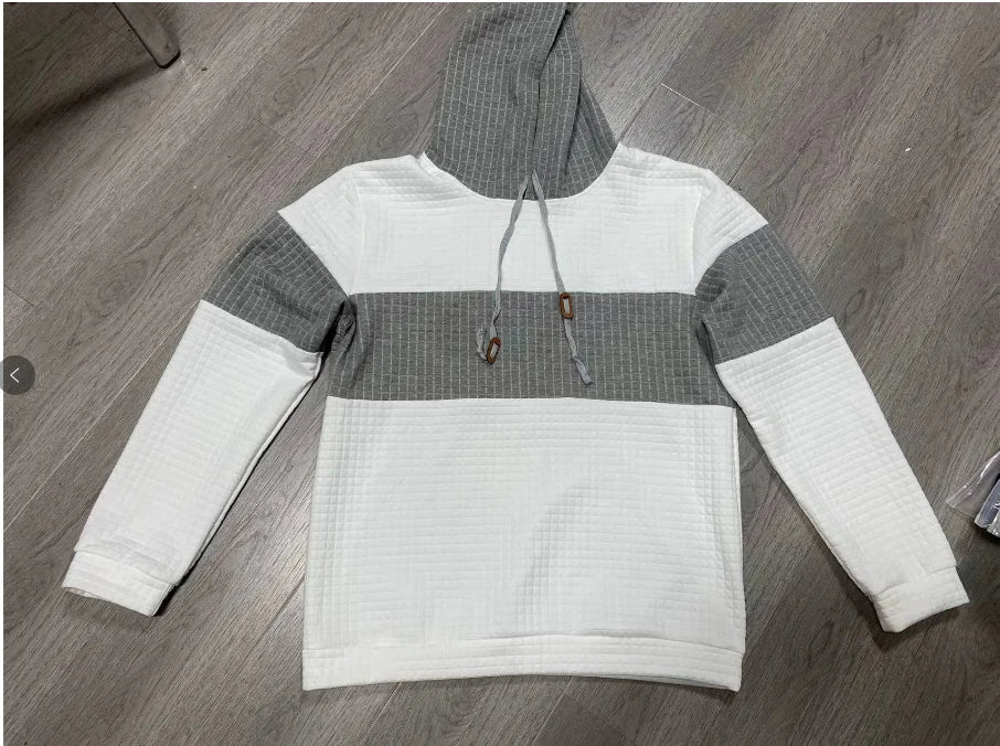 Men's fashion loose color matching hoodie casual breathable long sleeve hoodie street outdoor activities