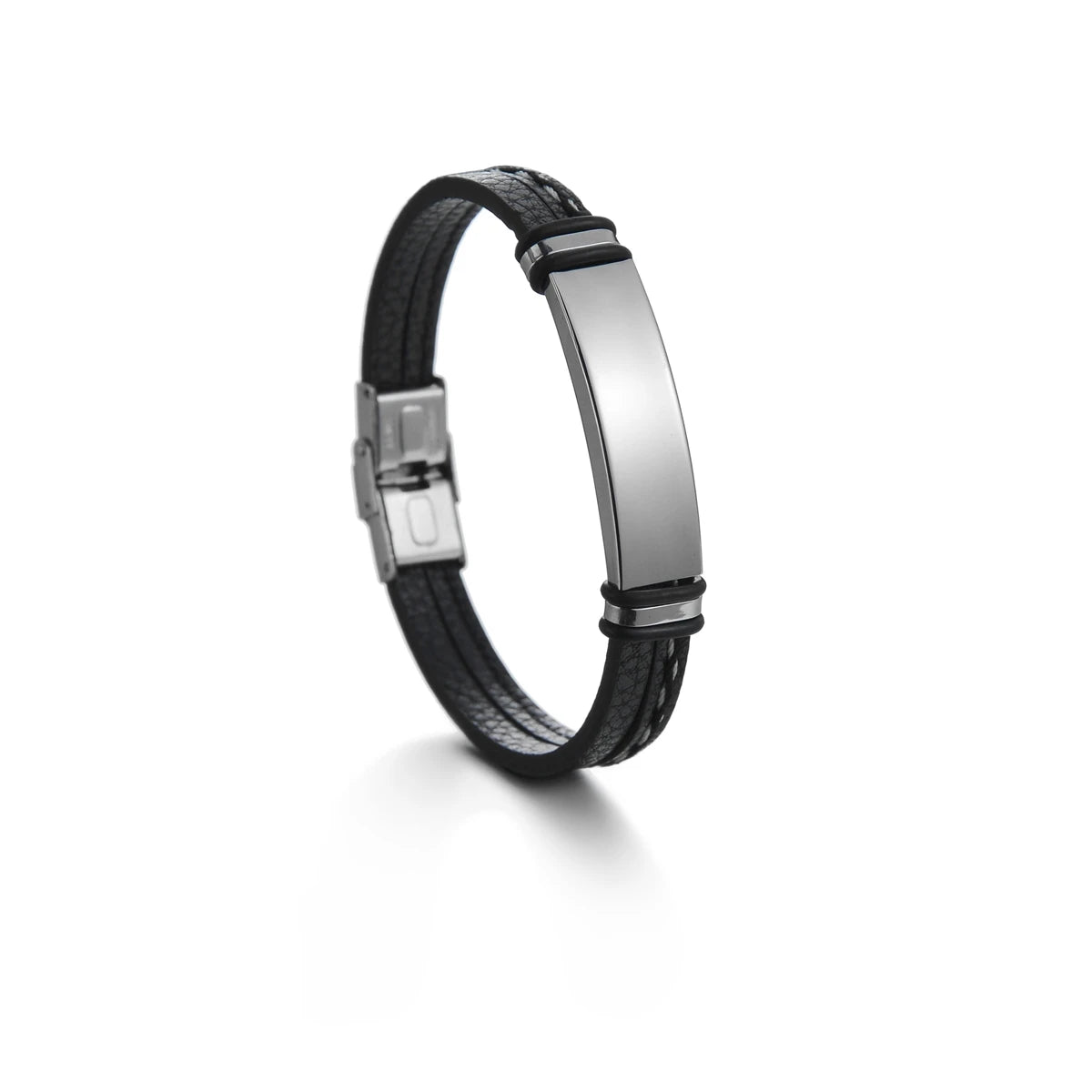 Atoztide Customized Engrave Name Text Stainless Steel Bracelets Leather Chain Bangle for Men Women Personalized Gift Jewelry