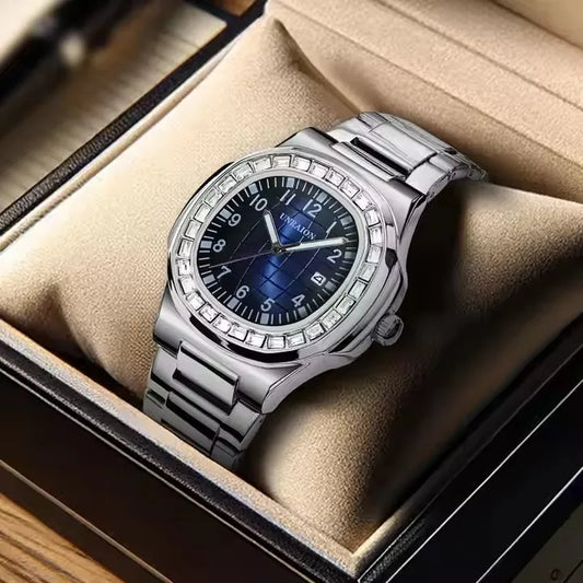 New Hot Selling Silver Men's Watch Stainless Steel  Diamond Dial Quartz Watch Men's Waterproof Men's Watch