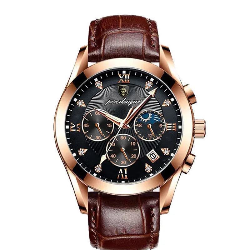 POEDAGAR 820 Watch Casual Chronograph Men's Watches Stainless Steel Band Business Wristwatch Quartz Clock With Luminous Pointers