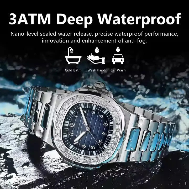 New Hot Selling Silver Men's Watch Stainless Steel  Diamond Dial Quartz Watch Men's Waterproof Men's Watch