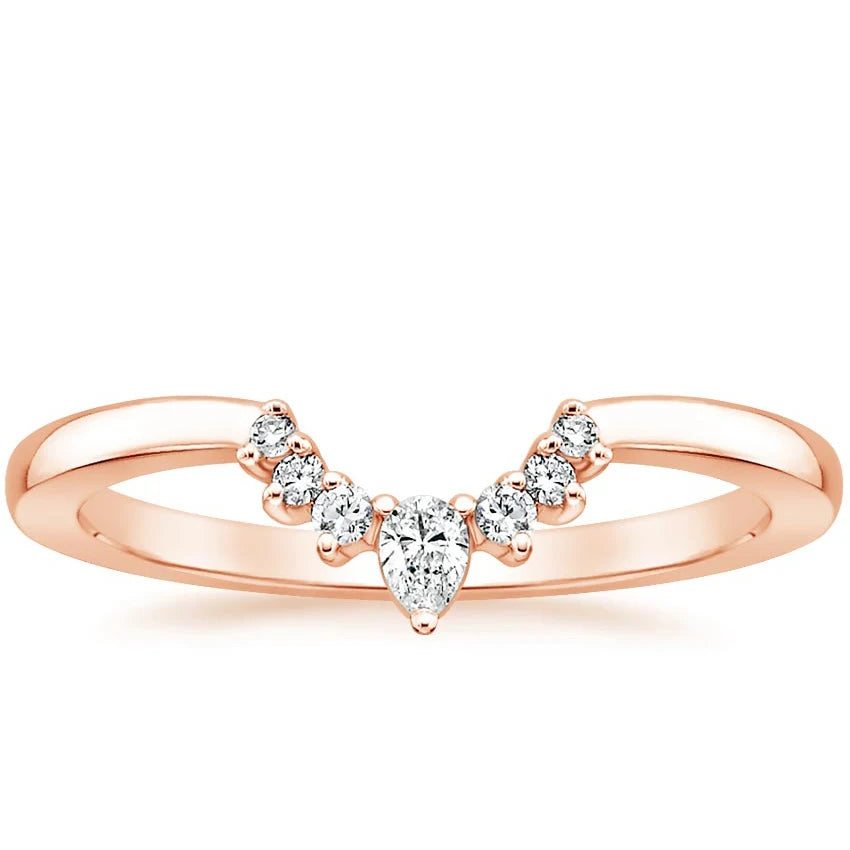 14K Gold Plated Copper Ring Women Wedding Rings V Shape Cubic Zirconia Stackable Eternity Fashion Jewelry Ring
