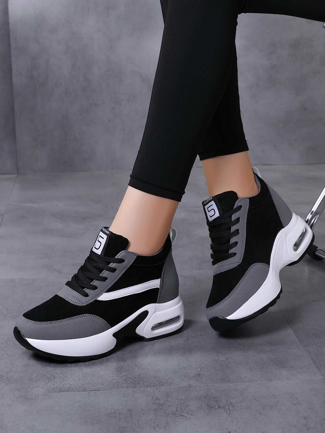 Women's Casual Korean Style Wedge Sneaker Platform Running Shoes with Artificial Leather for Outdoor Sports Dropshipping
