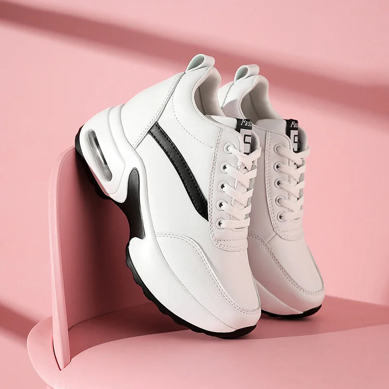 Women's Casual Korean Style Wedge Sneaker Platform Running Shoes with Artificial Leather for Outdoor Sports Dropshipping