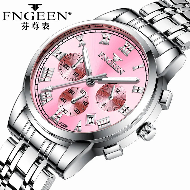 Fngeen 4006 Couple Watch Luminous Calendar Waterproof Lovers Watches High Quality Quartz Watch for Men and Woman Wristwatches