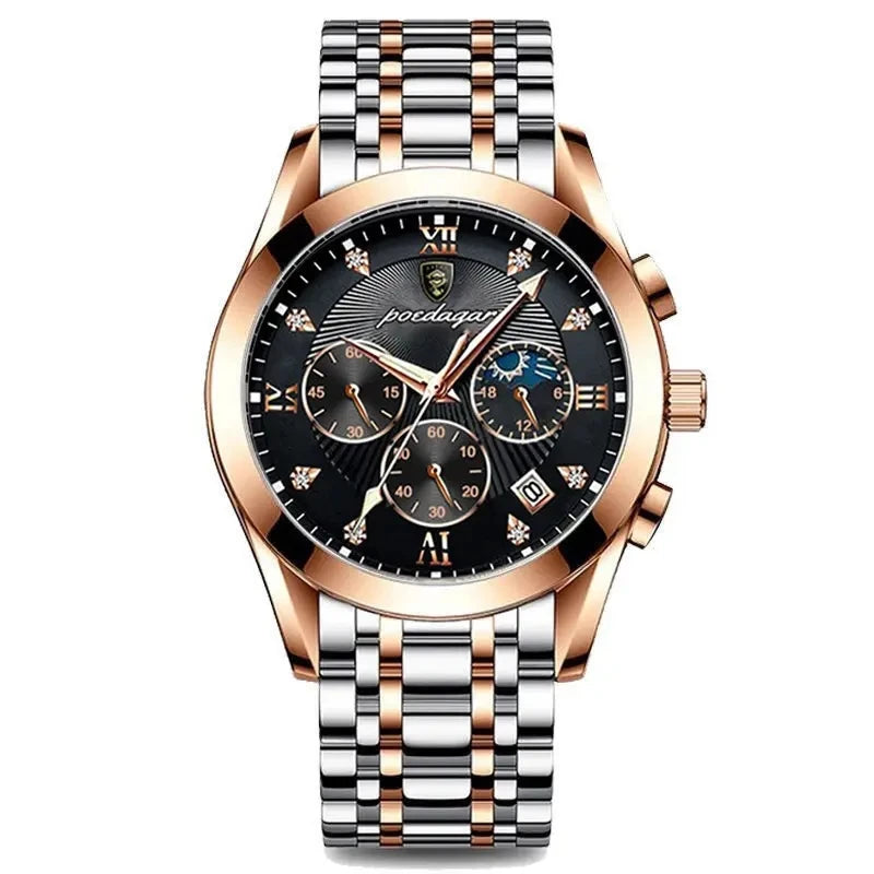 POEDAGAR 820 Watch Casual Chronograph Men's Watches Stainless Steel Band Business Wristwatch Quartz Clock With Luminous Pointers