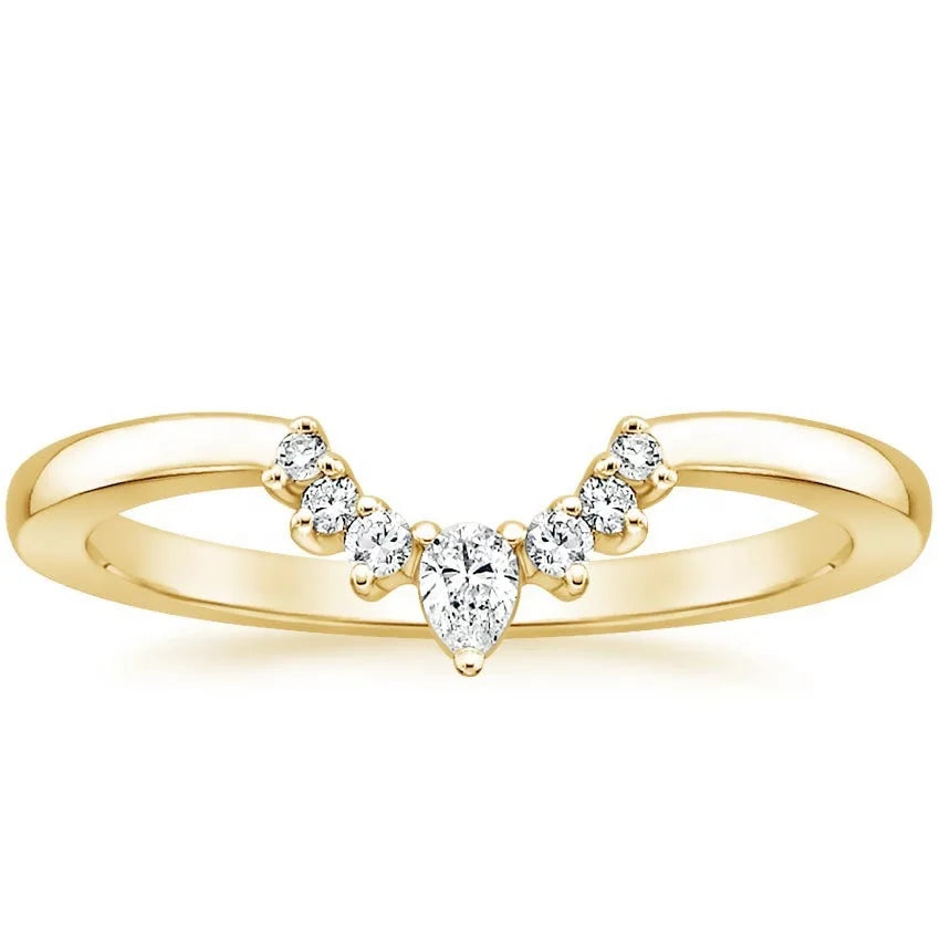 14K Gold Plated Copper Ring Women Wedding Rings V Shape Cubic Zirconia Stackable Eternity Fashion Jewelry Ring