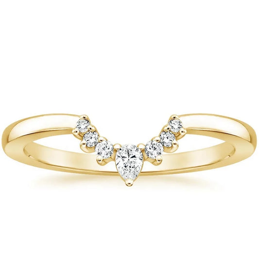 14K Gold Plated Copper Ring Women Wedding Rings V Shape Cubic Zirconia Stackable Eternity Fashion Jewelry Ring