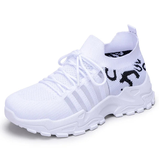 Fashion Trendy Ladies White Casual Shoes Height Increasing Breathable Fly Woven Lace-up Women Walking Style Shoes