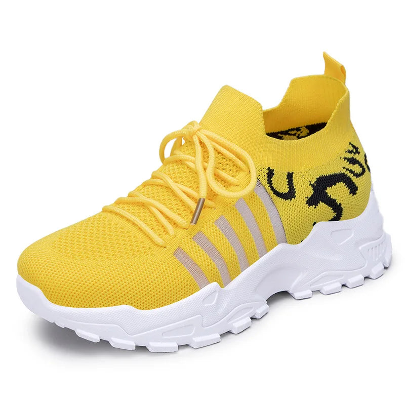 Fashion Trendy Ladies White Casual Shoes Height Increasing Breathable Fly Woven Lace-up Women Walking Style Shoes