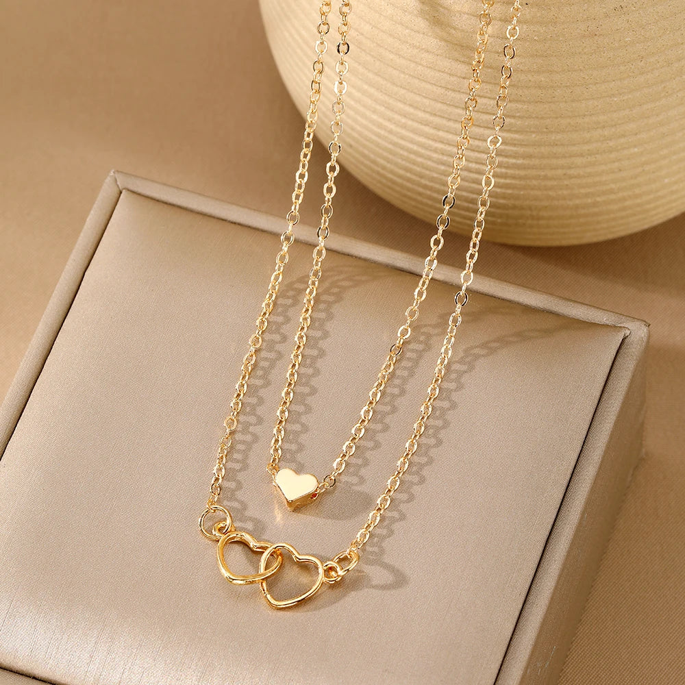 VKME Fashion Heart Necklace Zirconia Rhinestone Multi Layer Heart Necklace for Women Jewelry Wholesale. Minimum order 2