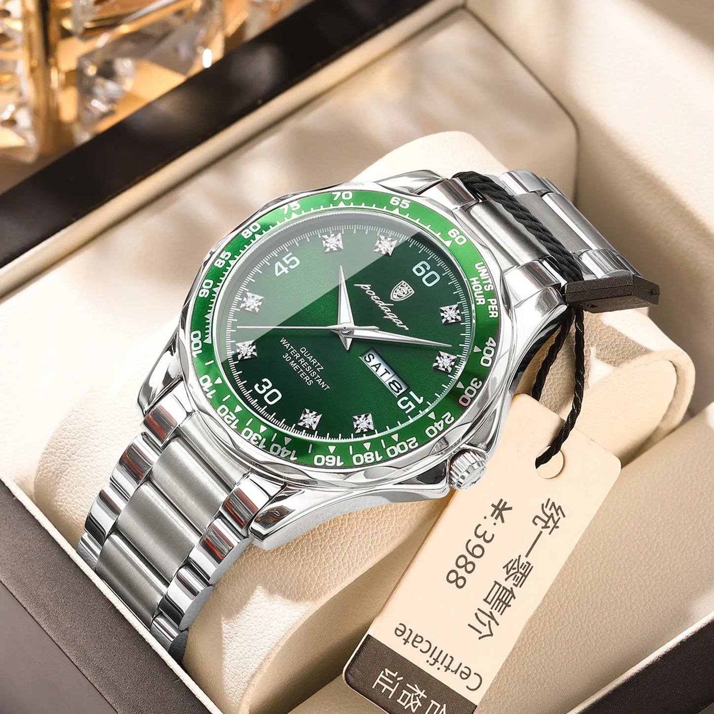 POEDAGAR 963 Date Week Watch for Men Stainless Steel Brand Luxury Quartz Male Wristwatch Waterproof Luminous Sport Men's Watches